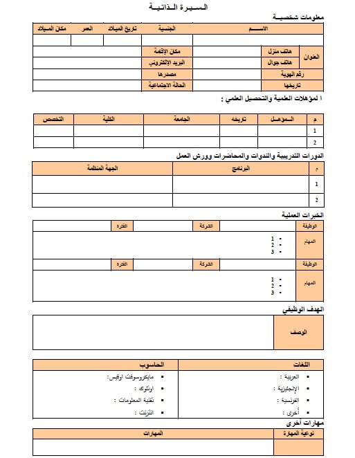 سيرة ذاتية جاهزة للطباعة 3153 7