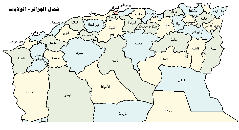 8037 خريطة الطرق بين الولايات الجزائرية - المسافة بين ولايات الجزائر على الخريطة واهبة التنوري